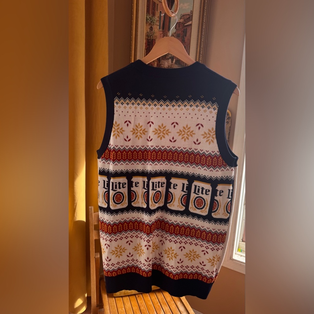 Vintage Miller Lite Branded Knit Sleeveless Men’s Sweater Vest Size Large - Picture 3 of 16